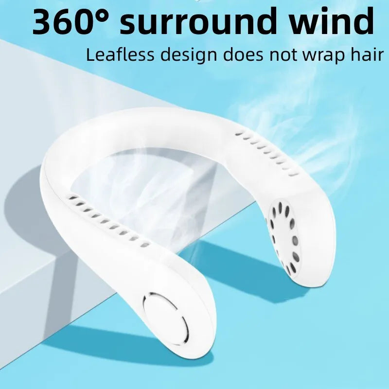 Portable Bladeless Neck Fan – USB Rechargeable Hands-Free 360° Cooling Fan (1200mAh)