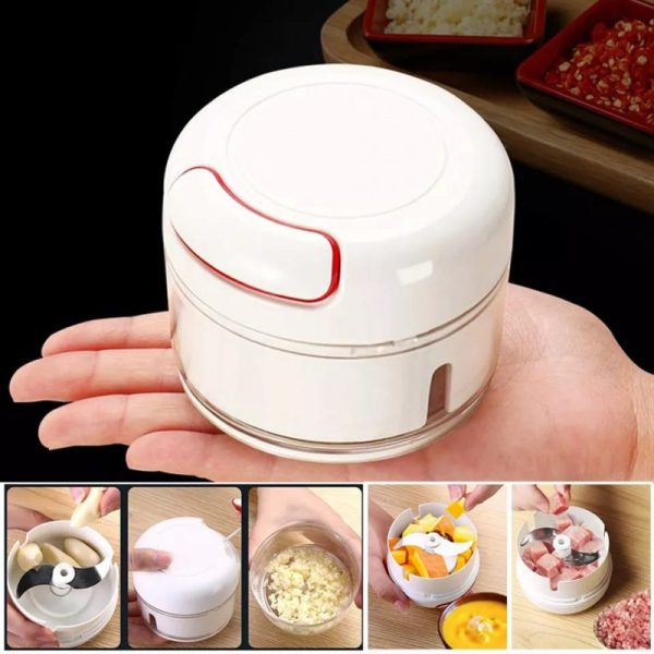 Manual Mini Garlic & Food Chopper - Hand-Pull Rope Kitchen Grinder & Mixer